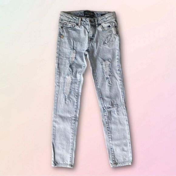 Lucky Brand, Little Girl’s, “Zoe”, Light Wash Distressed Denim Jeggings - Picture 1 of 7
